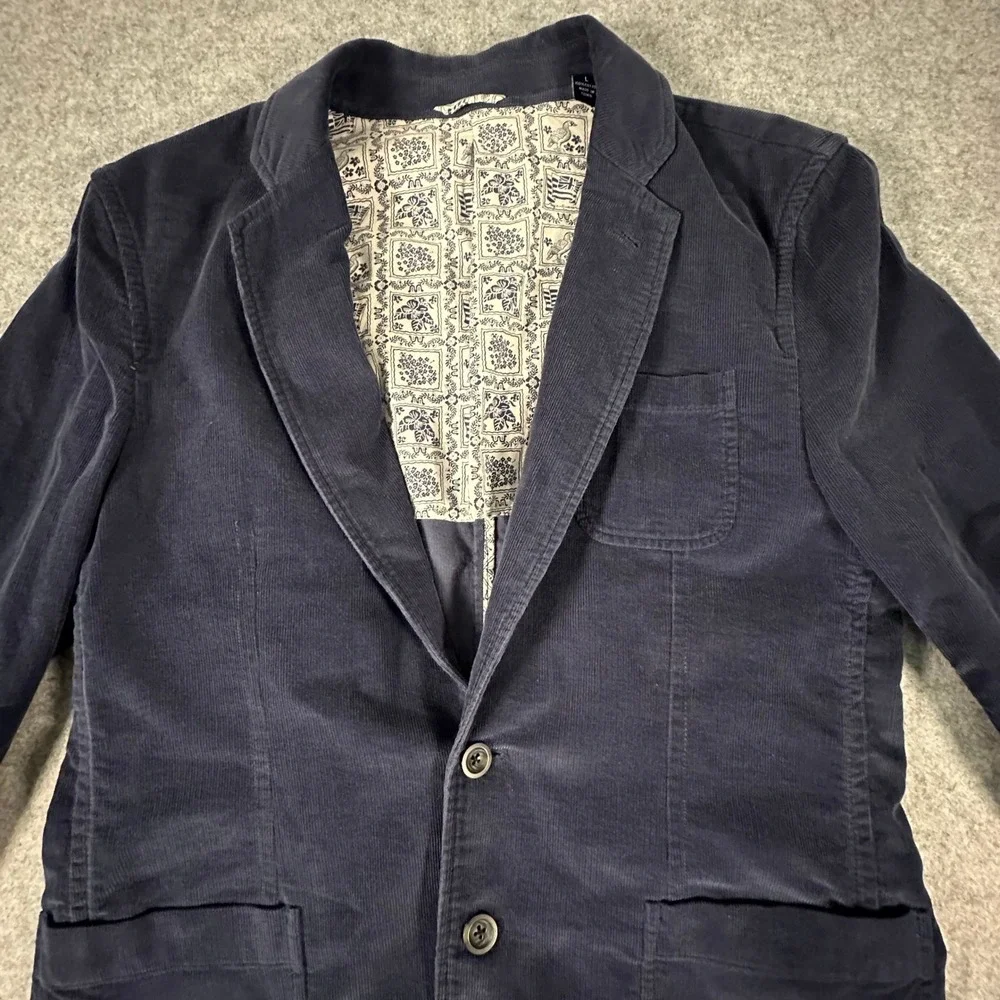 Reyn Spooner Corduroy Blazer Mens Size Large Navy Blue Cotton Floral Lining